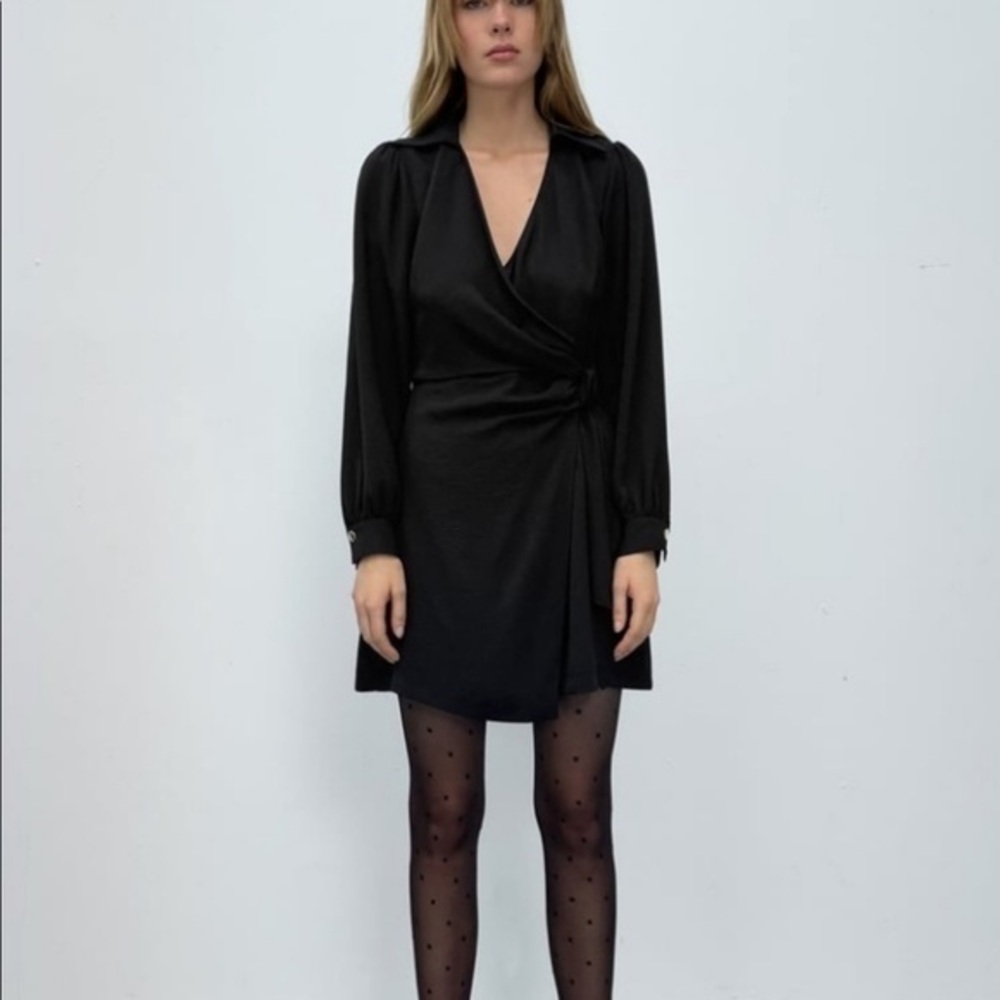 Zara black faux wrap mini dress Small